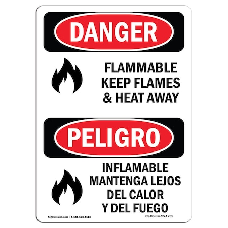 Signmission Safety Sign, OSHA, 10" Height, Aluminum, Flammable Keep Flames And Heat Away Spanish OS-DS-A-710-VS-1259
